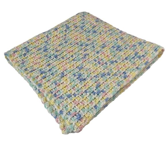 Handmade Crocheted Baby Blanket Pink Blue Pastel Lap Afghan 26x28 Gender Neutral - Picture 2 of 8